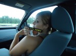 Allie, showing off the key chain she bought at the PX.