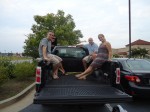 Just hanging out in the back of Andy's brand new baby.
