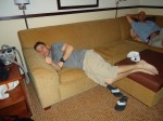 Crashed.  One exhausted brother.