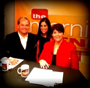 On the set of Morning Blend with Bob and Mary. Grateful for the chance to spread the word about invisible illness awareness and our upcoming benefit concert on April 12.